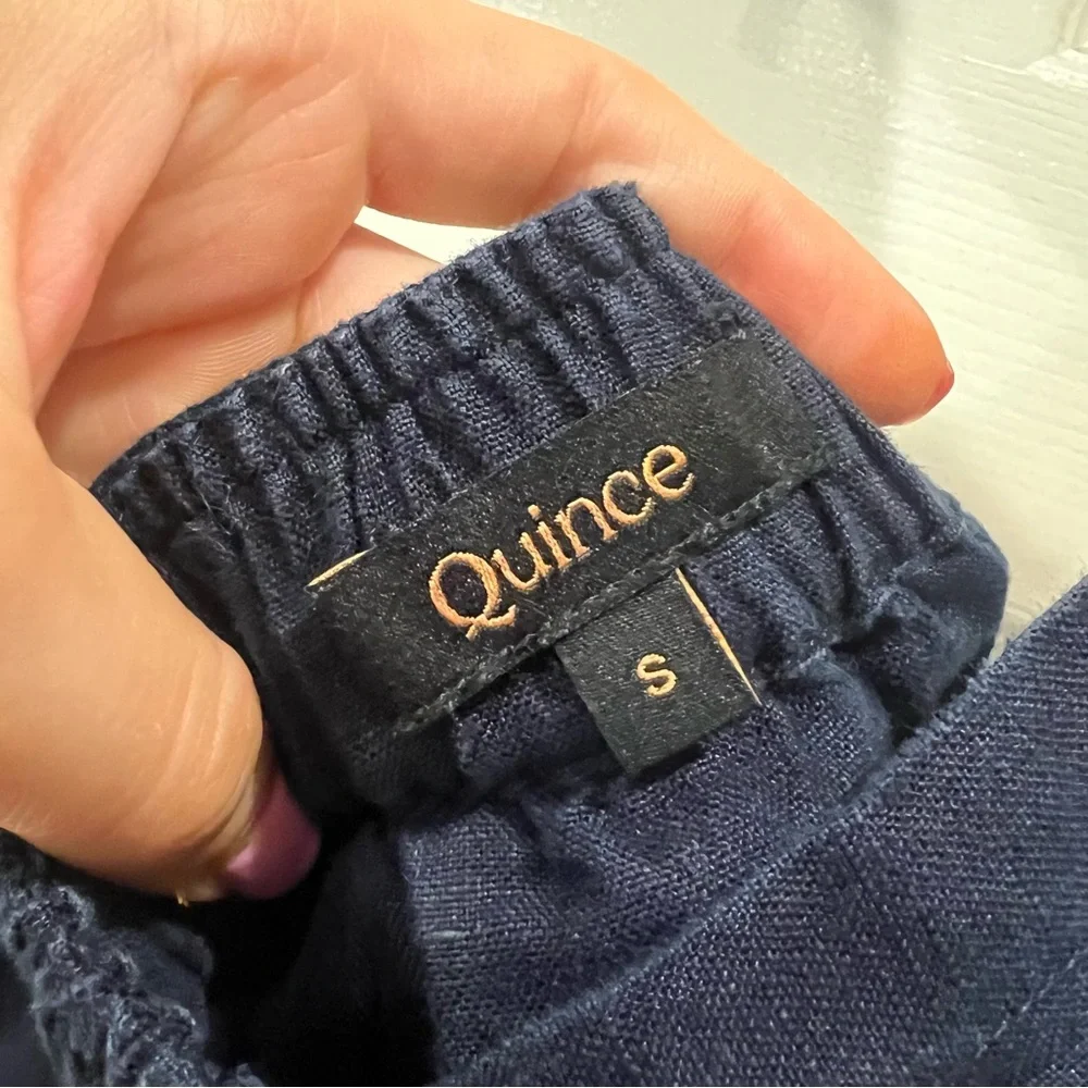 Like New Quince 100% European Linen Square Neck Jumpsuit Deep Navy Small